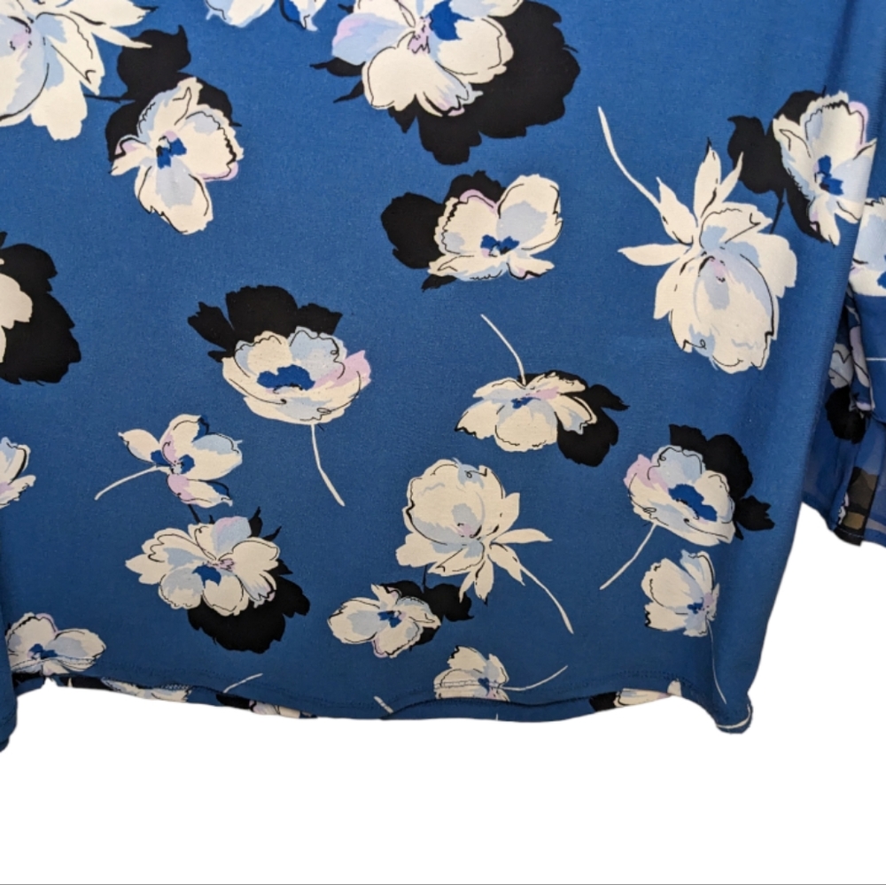 Roz & Ali Floral Bell Sleeve Blouse L 🌸💙 - Picture 6 of 10